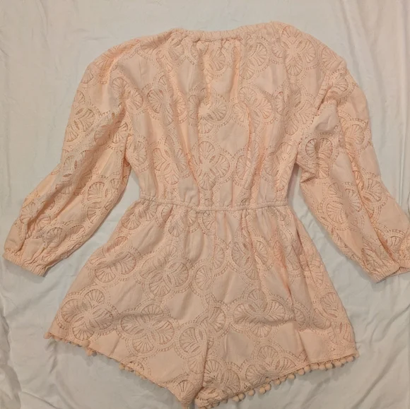 The Drop Women's Long Sleeve Crochet Lace Deep V-Neck Short Romper - Picture 11 of 11